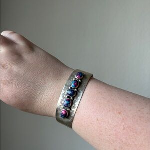 Sterling silver cuff with pink dahlia turquoise stone